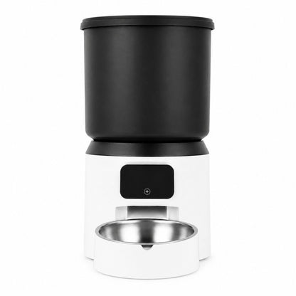 Cat eating from Camera Feeder while owner watches via smartphone app remotely
