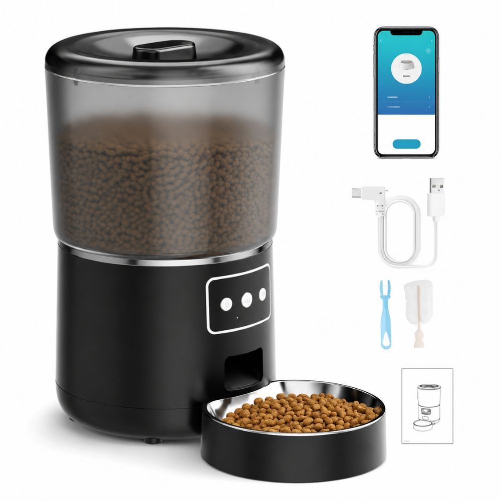 Smart Feeder dimensions and 4-litre hopper capacity specifications diagram