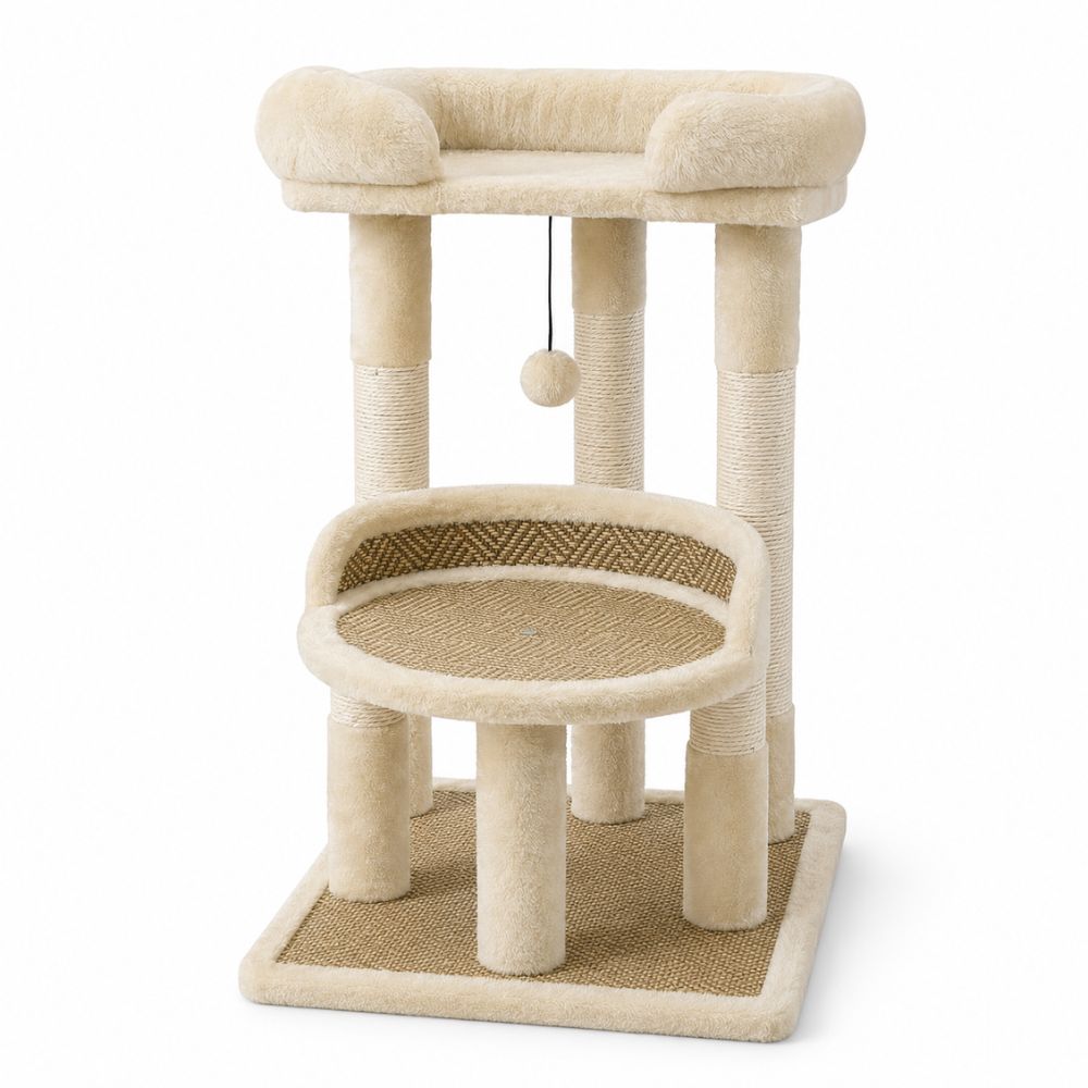 Loft Tree green colour variant compact 2-tier cat tower in modern British living room