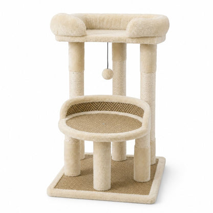 Loft Tree green colour variant compact 2-tier cat tower in modern British living room