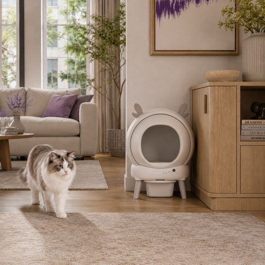 Feline Maison Cosy enclosed self-cleaning cat litter box modern white design