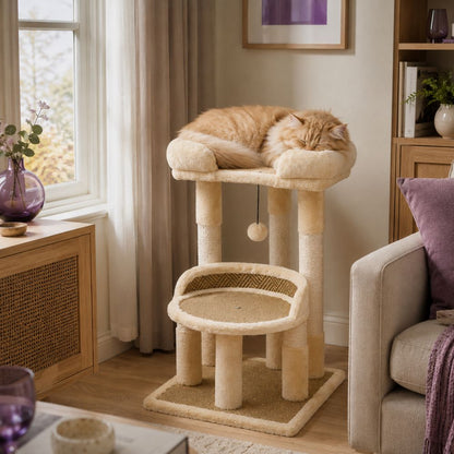 Feline Maison Loft Tree compact 2-tier cat tree with sisal post and plush hammock