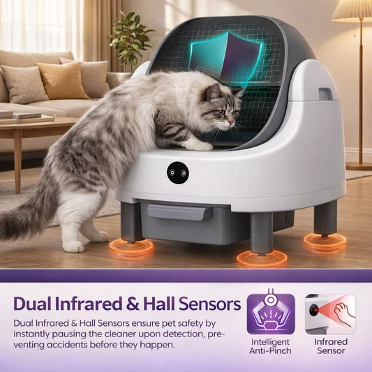 Automatic open-top cat litter box with odour-sealed waste drawer
