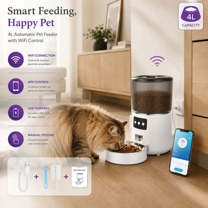 Tuya Smart Life app interface showing six scheduled meal slots for Feline Maison Smart Feeder