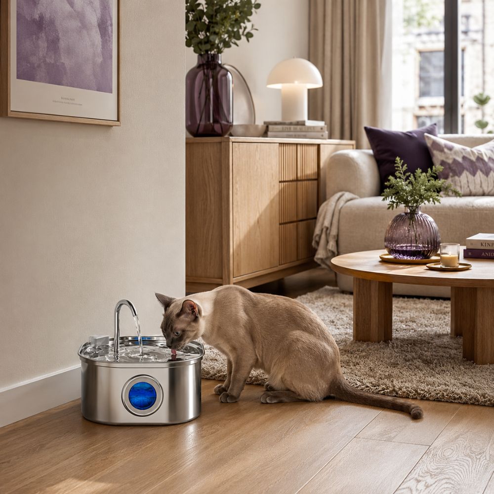Feline Maison Smart Fountain sensor-activated cat water fountain with transparent water level window
