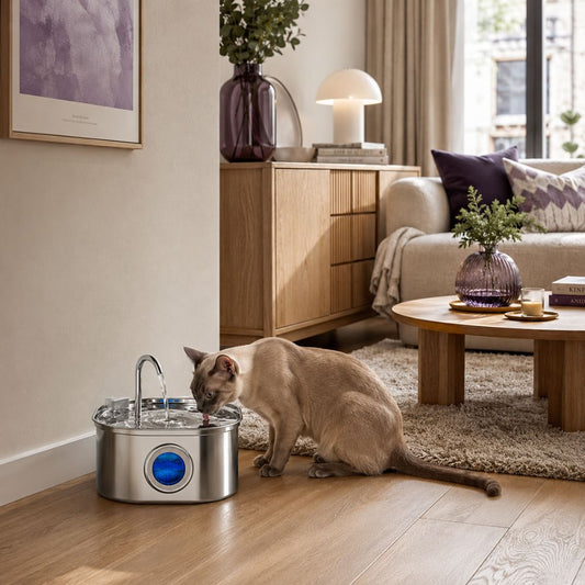 Feline Maison Smart Fountain sensor-activated cat water fountain with transparent water level window