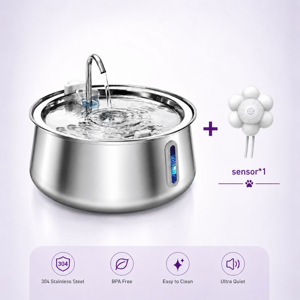 Steel Fountain two flow modes bubbler and gentle stream demonstration for cats