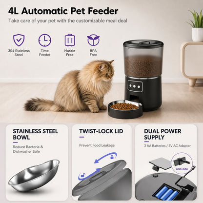 Cat eating dry food from Feline Maison Smart Feeder in modern British kitchen