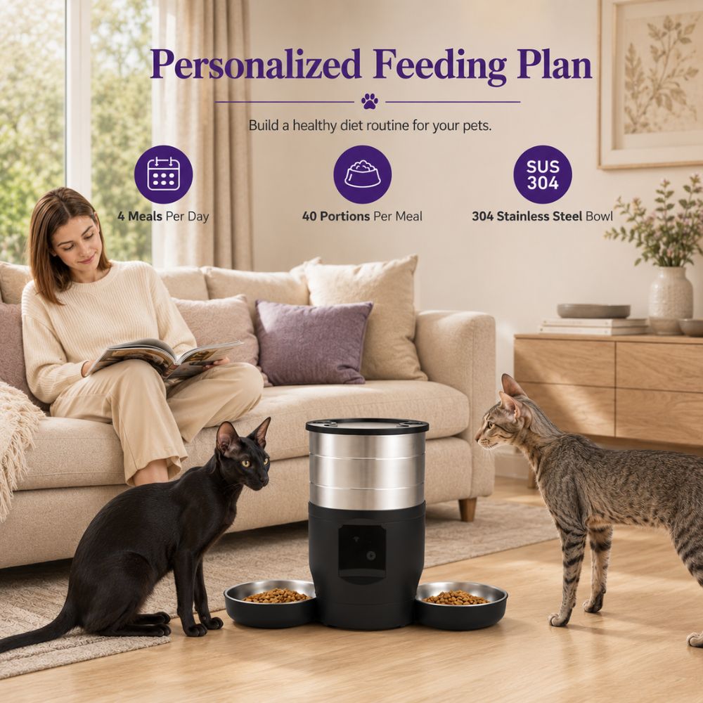 Dual Feeder top view showing 4.5 litre shared hopper and dual bowl configuration
