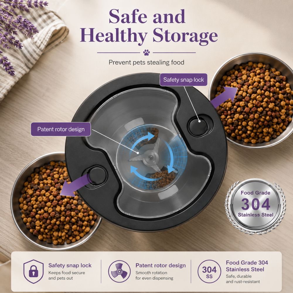 Two cats eating side by side from Feline Maison Dual Feeder bowls