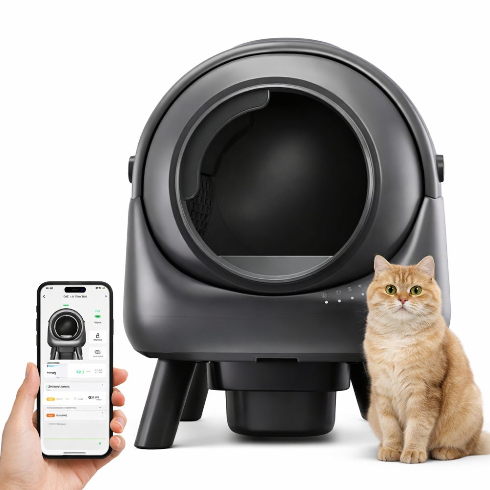 Premium self-cleaning cat litter box with spacious modern enclosed design