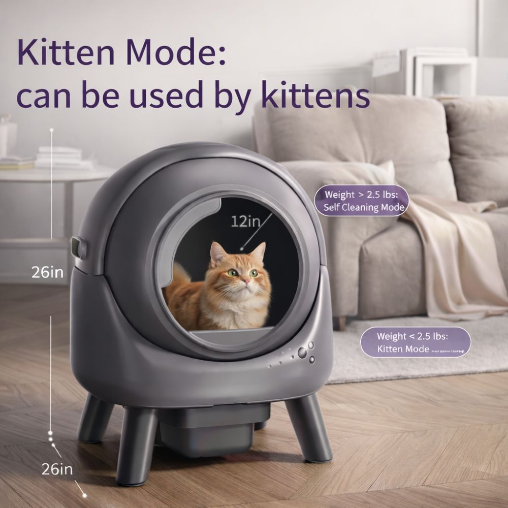 Automatic cat litter box with quiet cleaning system and safety sensors