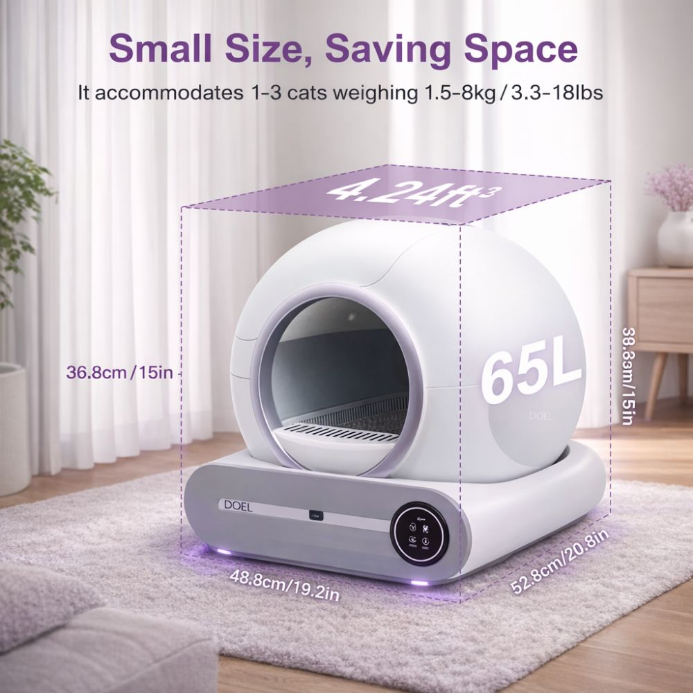 Compact automatic cat litter box suitable for one to three cats
