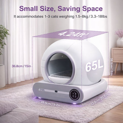 Compact automatic cat litter box suitable for one to three cats