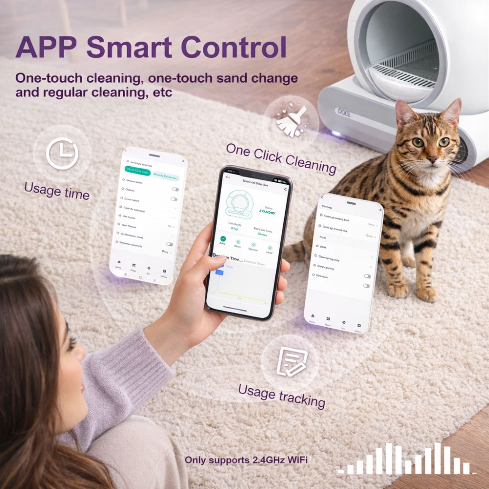 Self-cleaning cat litter box with precision weight sensors and safe rotation