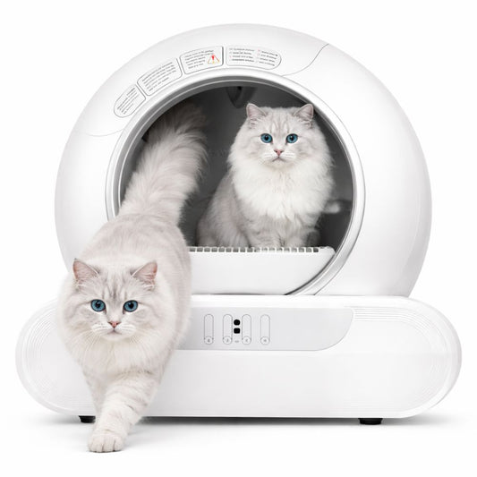 XL self-cleaning cat litter box with spacious entrance and modern design